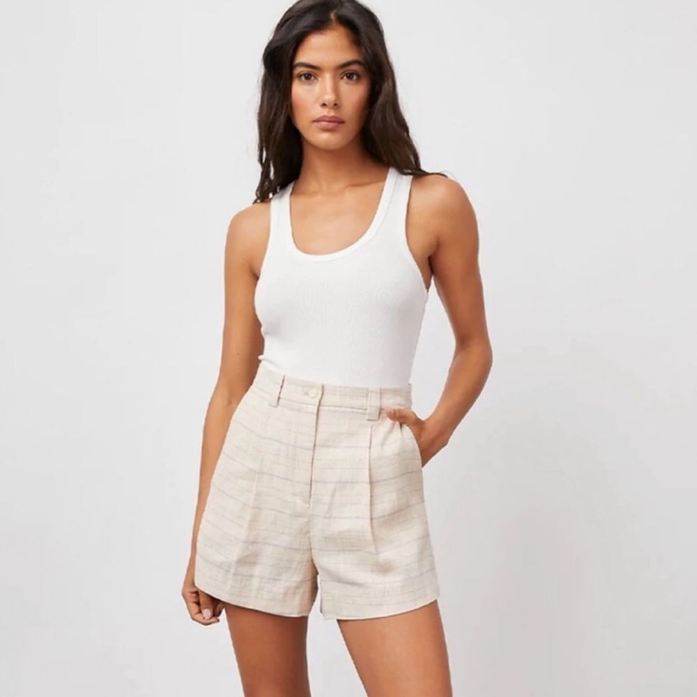RAILS Ilena Linen Trouser Shorts‎ High Waist Sand Check Cream Plaid Size 12 New